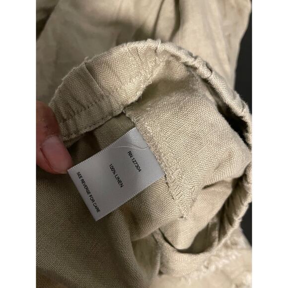 John Mark Womens Pants Size 14 Beige Linen Fringe Hem Pull On Relaxed Lagenlook - Picture 4 of 8